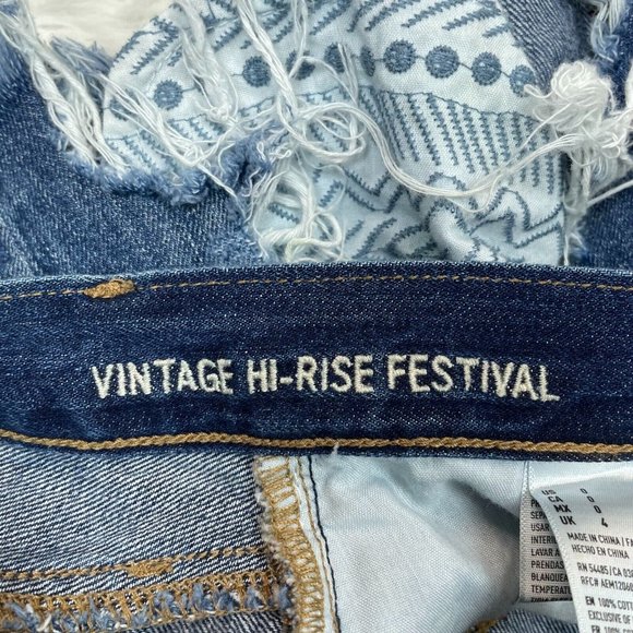 American Eagle Denim Shorts 0 Medium Wash Distressed Frayed High-Rise Festival - Picture 11 of 12